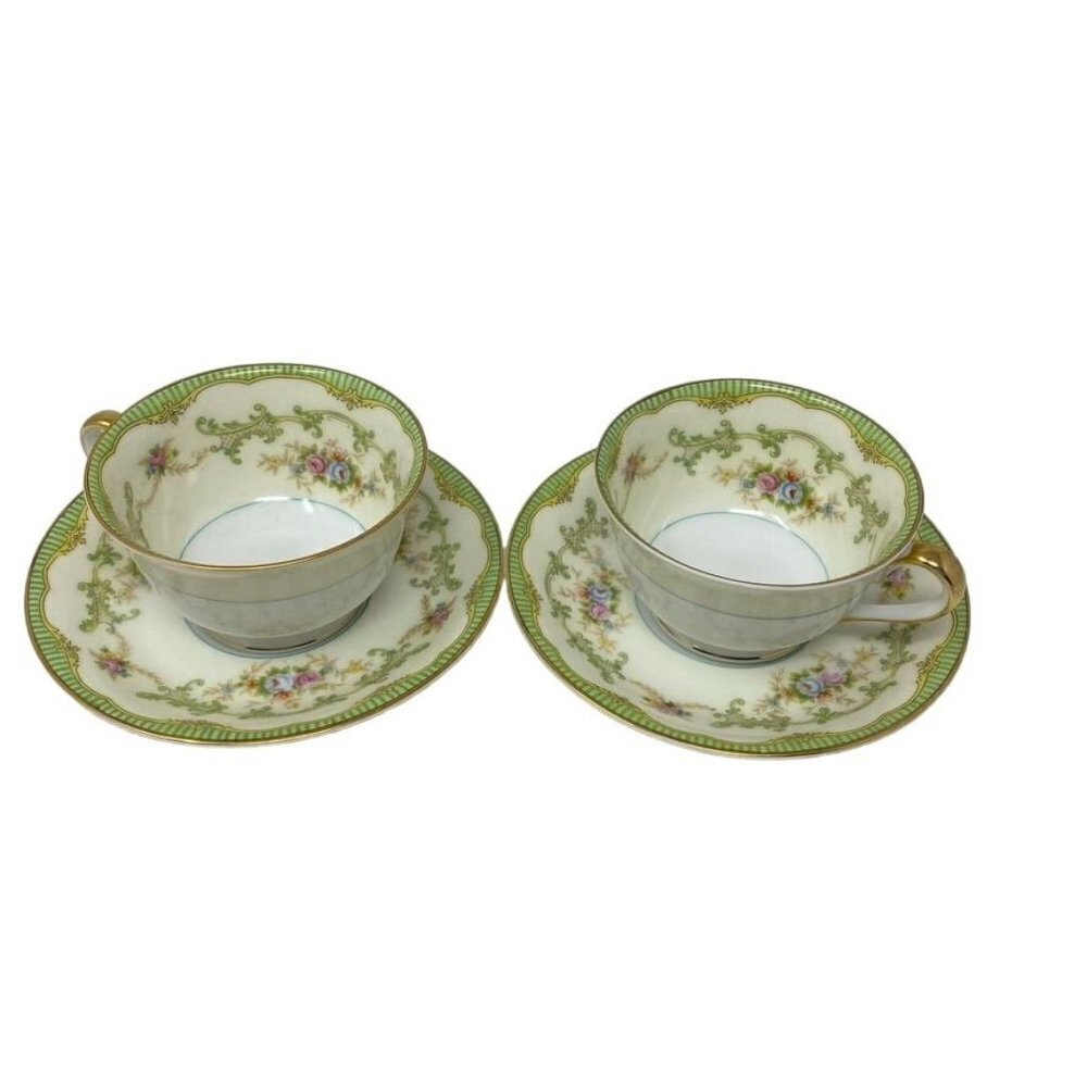 Noritake 2 Footed Cup & Saucer Set Marlene Green Preowned